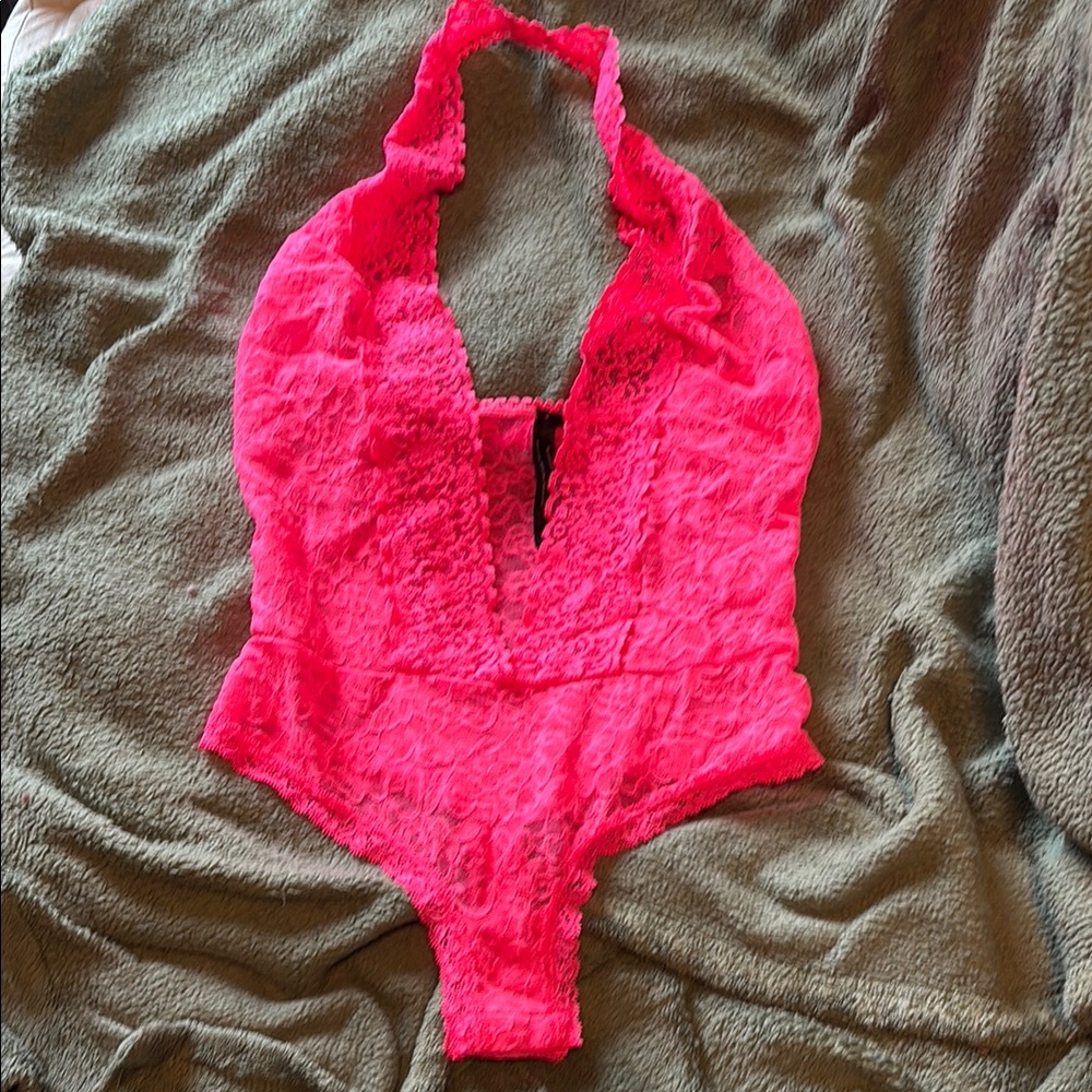 Victoria's Secret Pink Lace Bodysuit with Plunging Neckline